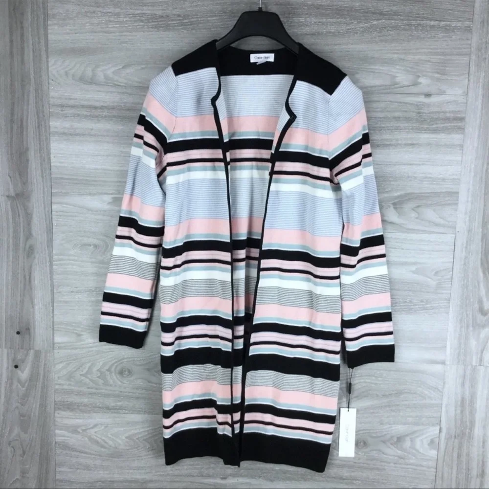 Calvin Klein Women's Colorblocked Multi Color Striped Cardigan Sweater Size M - Picture 4 of 7